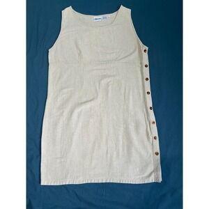 Styleworks Womens Beige Cotton Sleeveless Side Button Shift Dress J 5980 Large